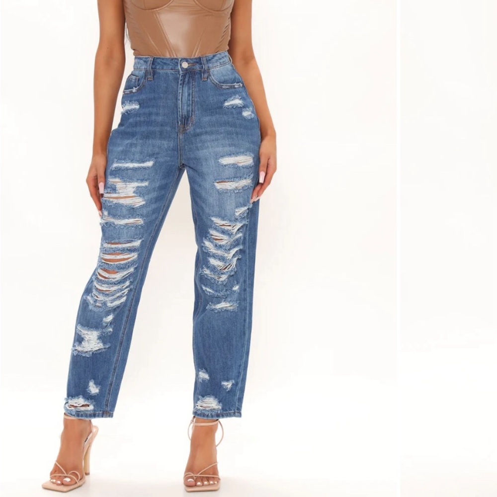 High Waist Distressed Mom Jeans
